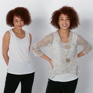 New w/Tags Nina Leonard Flower Coconut Button Bolero (2-Piece) - Size Large